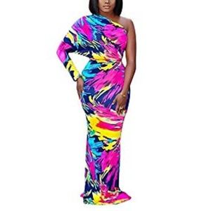 Multicolored women off the shoulder dress